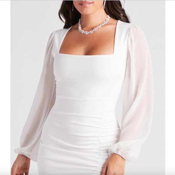 WINDSOR | White Marjorie Formal Chiffon Sleeve Midi Dress (size medium) - Picture 4 of 6